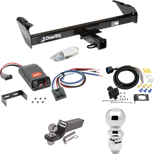 Fits 1975-1979 Ford F-100 Trailer Hitch Tow PKG w/ Pro Series POD Brake Control + Generic BC Wiring Adapter + 7-Way RV Wiring + 2" & 2-5/16" Ball & Drop Mount By Draw-Tite