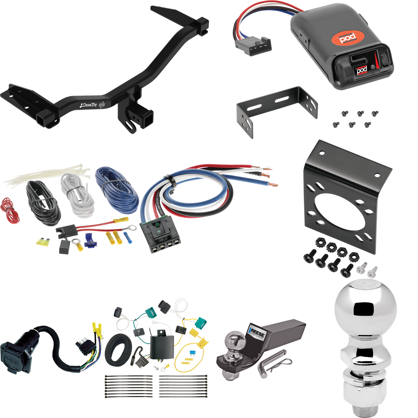 Se adapta al paquete de enganche de remolque Chevrolet Equinox 2018-2019 con control de freno POD serie Pro + adaptador de cableado BC genérico + cableado RV de 7 vías + soporte de bola y caída de 2" y 2-5/16" (para modelos de motor diésel) por Draw -Tita