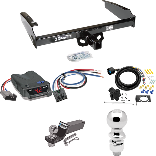 Fits 1980-1986 Ford F-350 Trailer Hitch Tow PKG w/ Tekonsha BRAKE-EVN Brake Control + Generic BC Wiring Adapter + 7-Way RV Wiring + 2" & 2-5/16" Ball & Drop Mount (Excludes: w/Custom Fascia Models) By Draw-Tite