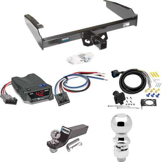 Fits 1987-1993 Ford F-250 Trailer Hitch Tow PKG w/ Tekonsha BRAKE-EVN Brake Control + Generic BC Wiring Adapter + 7-Way RV Wiring + 2" & 2-5/16" Ball & Drop Mount By Reese Towpower