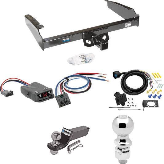 Fits 1987-1993 Ford F-250 Trailer Hitch Tow PKG w/ Tekonsha Brakeman IV Brake Control + Generic BC Wiring Adapter + 7-Way RV Wiring + 2" & 2-5/16" Ball & Drop Mount By Reese Towpower