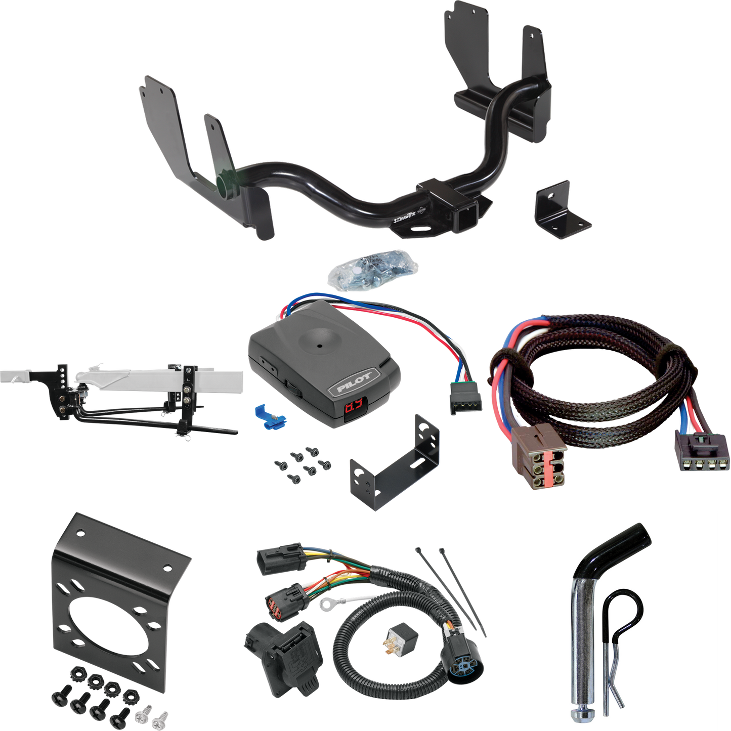 Fits 2006-2006 Lincoln Mark LT Trailer Hitch Tow PKG w/ 11.5K Round Bar Weight Distribution Hitch w/ 2-5/16" Ball + Pin/Clip + Pro Series Pilot Brake Control + Plug & Play BC Adapter + 7-Way RV Wiring (For (Built Before 8/2005) Models) By Draw-Tite