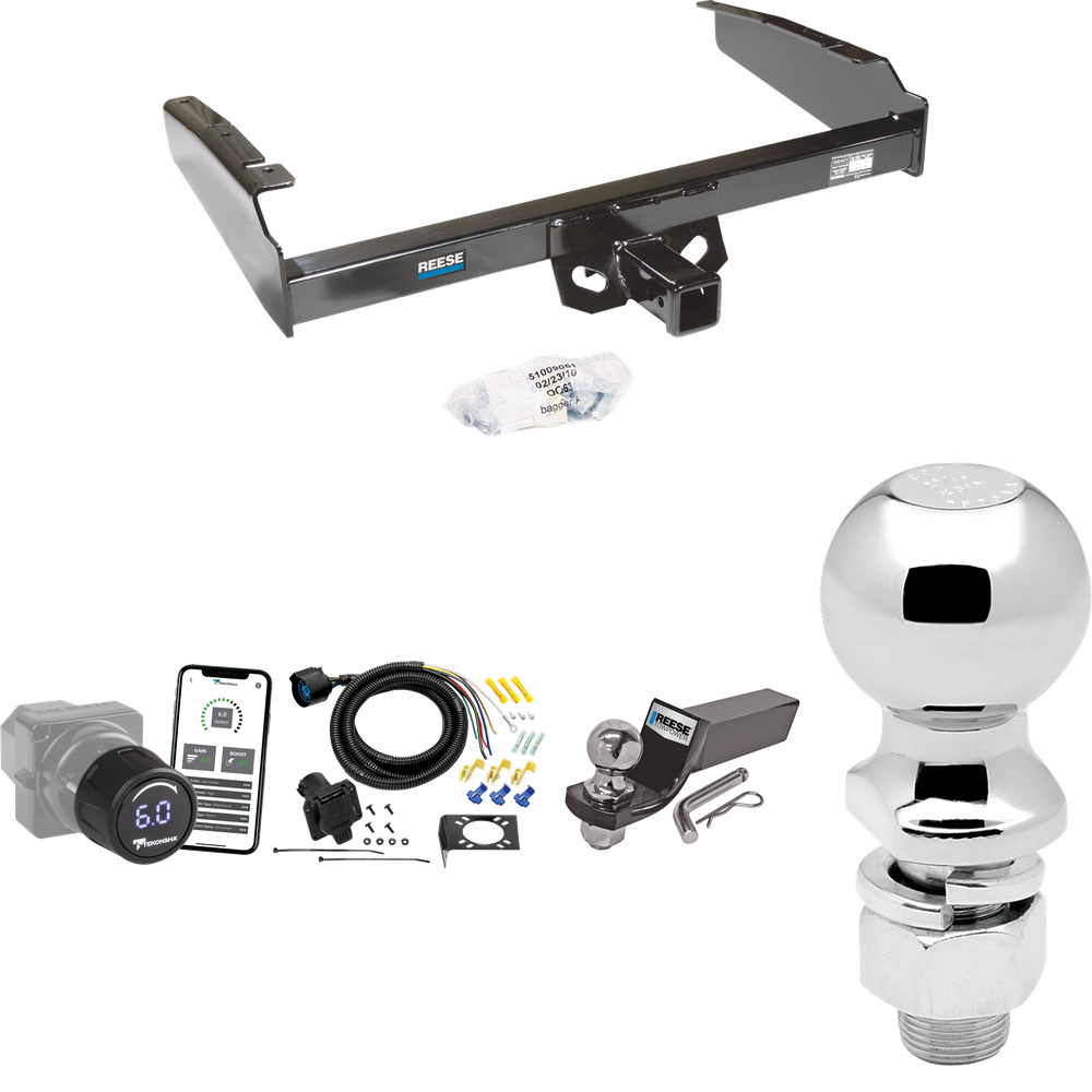 Fits 1980-1986 Ford F-350 Trailer Hitch Tow PKG w/ Tekonsha Prodigy iD Bluetooth Wireless Brake Control + 7-Way RV Wiring + 2" & 2-5/16" Ball & Drop Mount (Excludes: w/Custom Fascia Models) By Reese Towpower