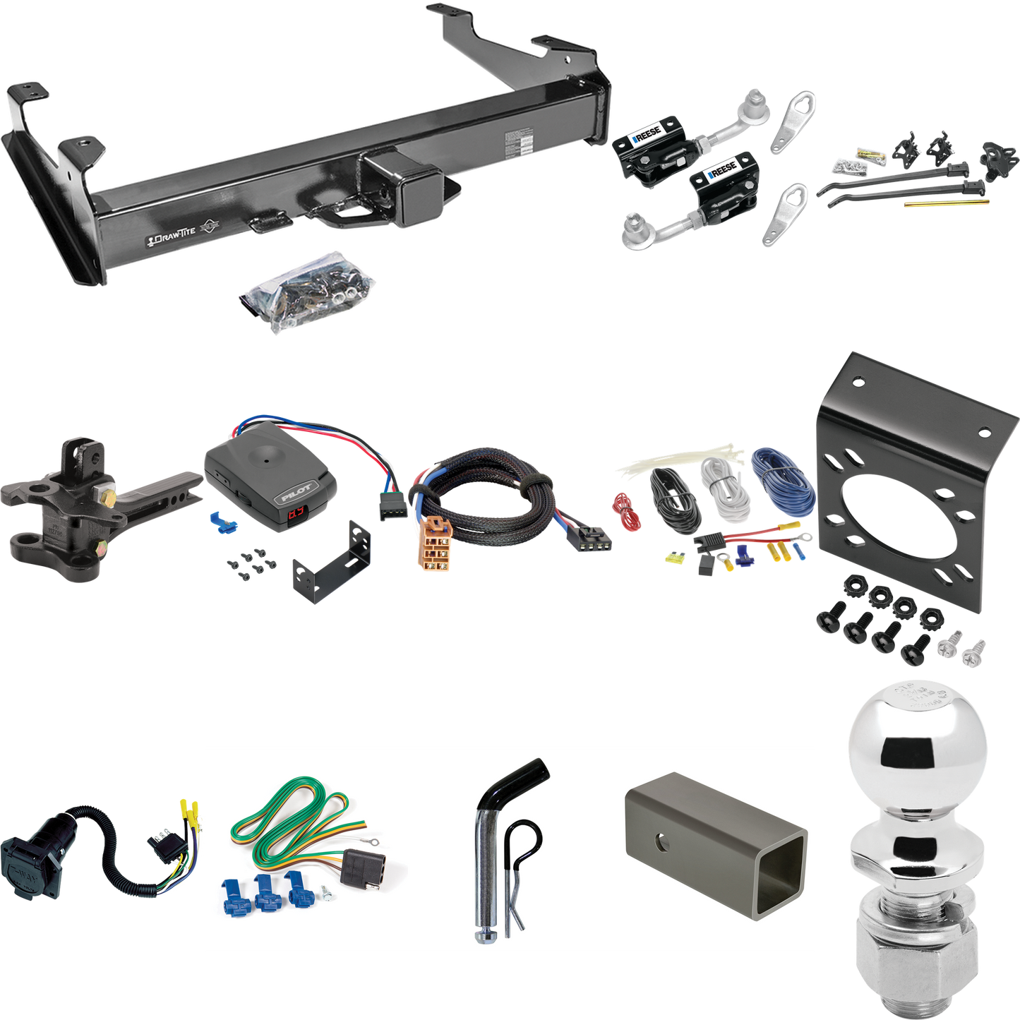 Fits 2001-2002 Chevrolet Silverado 2500 HD Trailer Hitch Tow PKG w/ 17K Trunnion Bar Weight Distribution Hitch + Pin/Clip + Dual Cam Sway Control + 2-5/16" Ball + Pro Series Pilot Brake Control + Plug & Play BC Adapter + 7-Way RV Wiring (For 8 ft. Be
