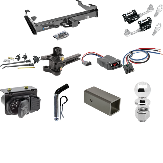 Fits 2007-2010 GMC Sierra 3500 HD Trailer Hitch Tow PKG w/ 17K Trunnion Bar Weight Distribution Hitch + Pin/Clip + Dual Cam Sway Control + 2-5/16" Ball + Tekonsha Brakeman IV Brake Control + Generic BC Wiring Adapter + 7-Way RV Wiring By Reese Towpow