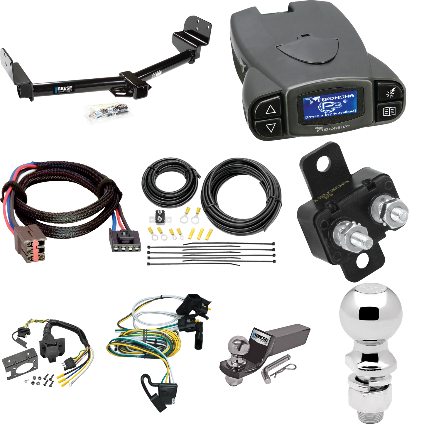 Se adapta al paquete de enganche de remolque Lincoln Aviator 2003-2004 con control de freno Tekonsha Prodigy P3 + adaptador BC Plug &amp; Play + cableado RV de 7 vías + soporte de bola y caída de 2" y 2-5/16" de Reese Towpower