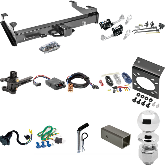 Fits 2001-2002 GMC Sierra 2500 HD Trailer Hitch Tow PKG w/ 17K Trunnion Bar Weight Distribution Hitch + Pin/Clip + Dual Cam Sway Control + 2-5/16" Ball + Tekonsha Brakeman IV Brake Control + Plug & Play BC Adapter + 7-Way RV Wiring (For 8 ft. Bed Mod