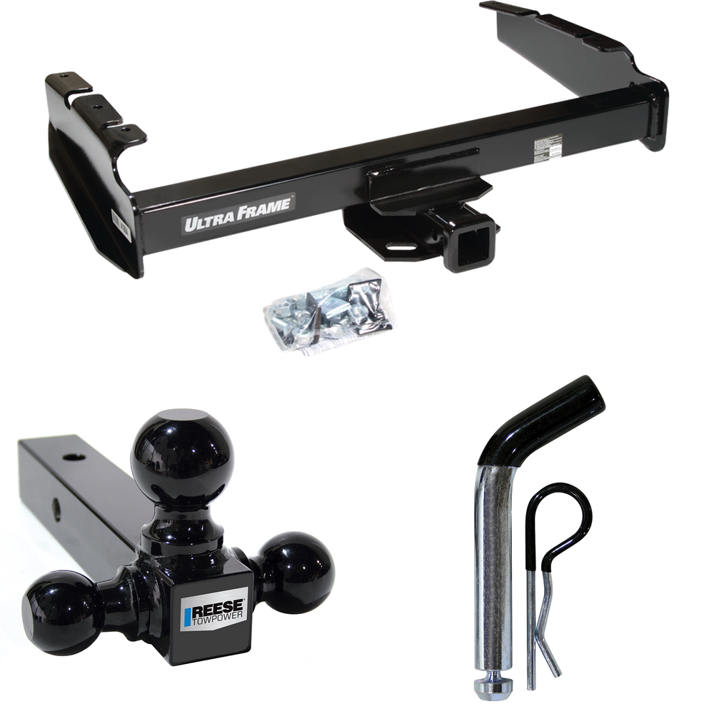 Fits 1980-1986 Ford F-350 Trailer Hitch Tow PKG w/ Triple Ball Ball Mount 1-7/8" & 2" & 2-5/16" Trailer Balls + Pin/Clip (Excludes: w/Custom Fascia Models) By Draw-Tite