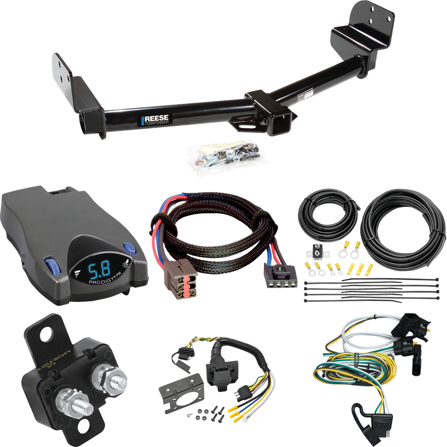 Fits 2003-2004 Lincoln Aviator Trailer Hitch Tow PKG w/ Tekonsha Prodigy P2 Brake Control + Plug & Play BC Adapter + 7-Way RV Wiring By Reese Towpower