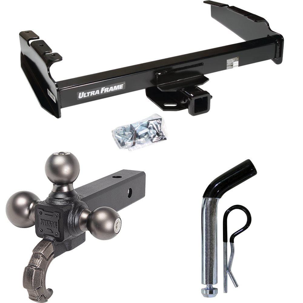 Fits 1980-1986 Ford F-150 Trailer Hitch Tow PKG w/ Triple Ball Ball Mount 1-7/8" & 2" & 2-5/16" Trailer Balls w/ Tow Hook + Pin/Clip (Excludes: w/Custom Fascia Models) By Draw-Tite