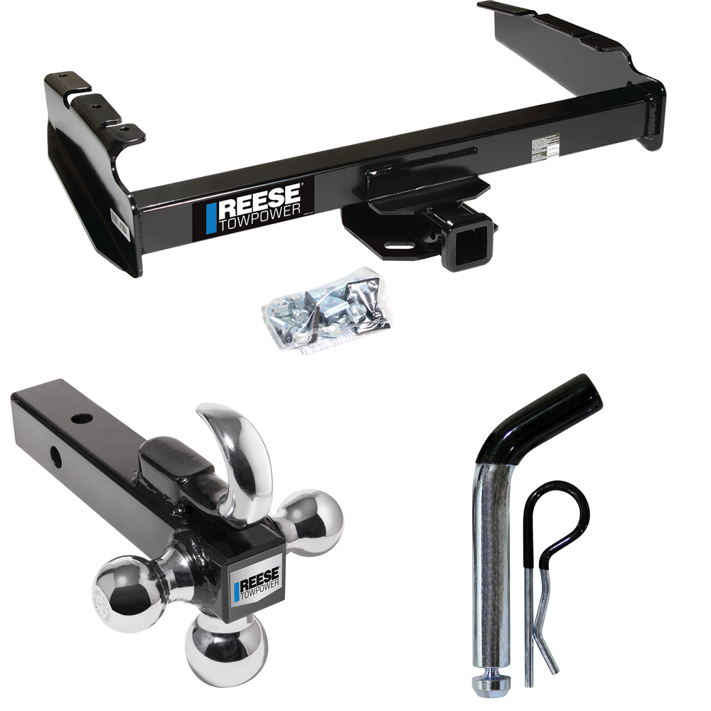 Fits 1987-1996 Ford F-350 Trailer Hitch Tow PKG w/ Triple Ball Ball Mount 1-7/8" & 2" & 2-5/16" Trailer Balls w/ Tow Hook + Pin/Clip By Reese Towpower