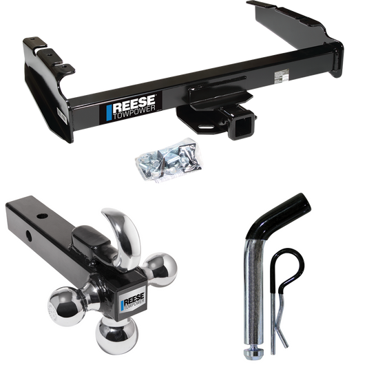 Fits 1987-1996 Ford F-350 Trailer Hitch Tow PKG w/ Triple Ball Ball Mount 1-7/8" & 2" & 2-5/16" Trailer Balls w/ Tow Hook + Pin/Clip By Reese Towpower