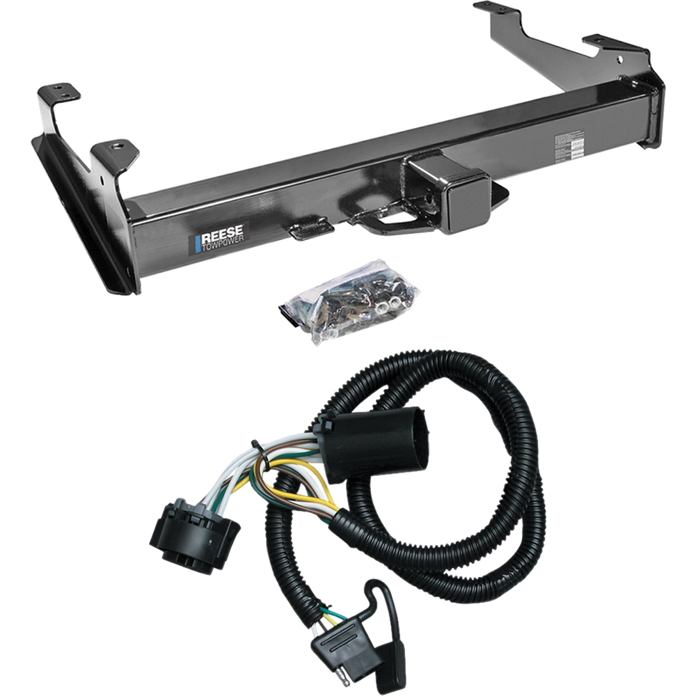 Fits 2007-2010 GMC Sierra 2500 HD Trailer Hitch Tow PKG w/ 4-Flat Wiring Harness (For 8 ft. Bed Models) By Reese Towpower