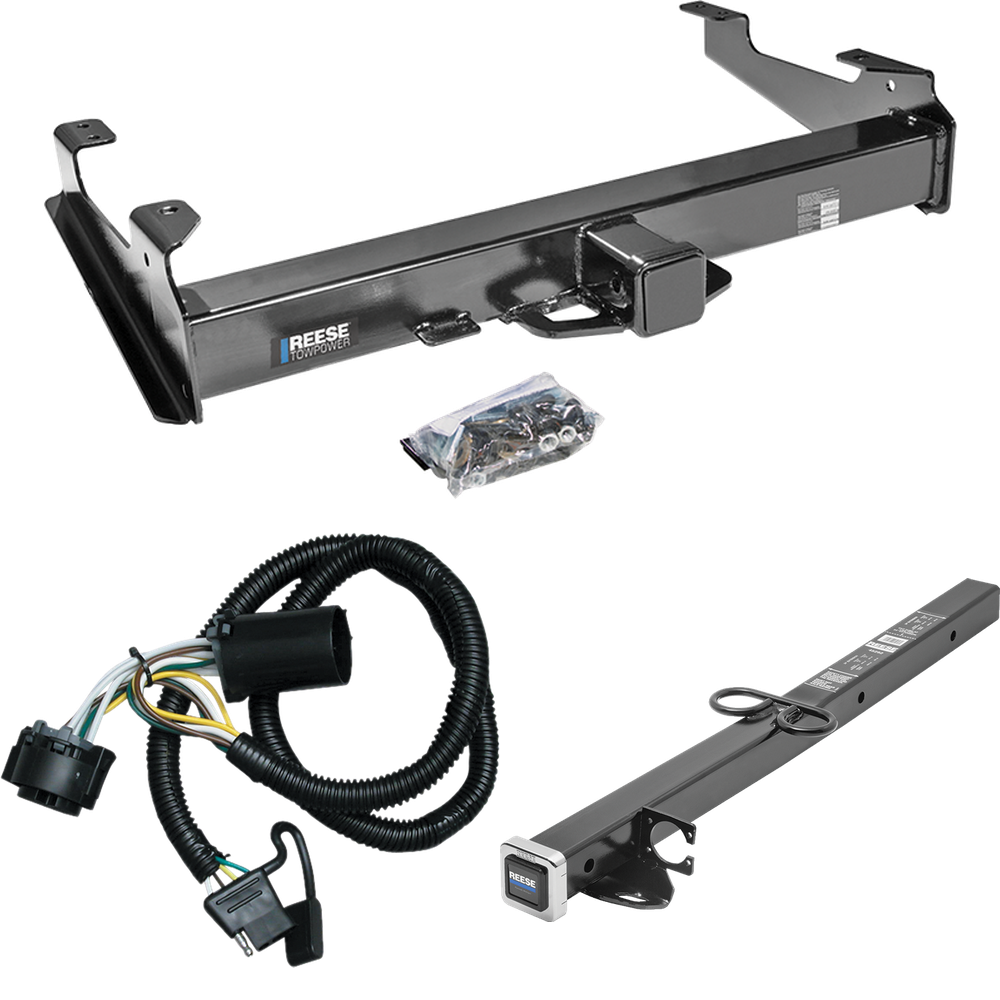 Fits 2007-2010 Chevrolet Silverado 3500 HD Trailer Hitch Tow PKG w/ 4-Flat Wiring Harness + 2-1/2" to 2" Adapter 24" Length By Reese Towpower