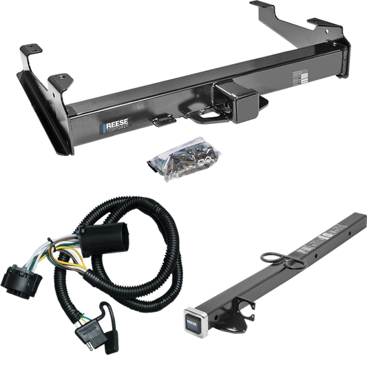 Fits 2007-2010 Chevrolet Silverado 3500 HD Trailer Hitch Tow PKG w/ 4-Flat Wiring Harness + 2-1/2" to 2" Adapter 24" Length By Reese Towpower