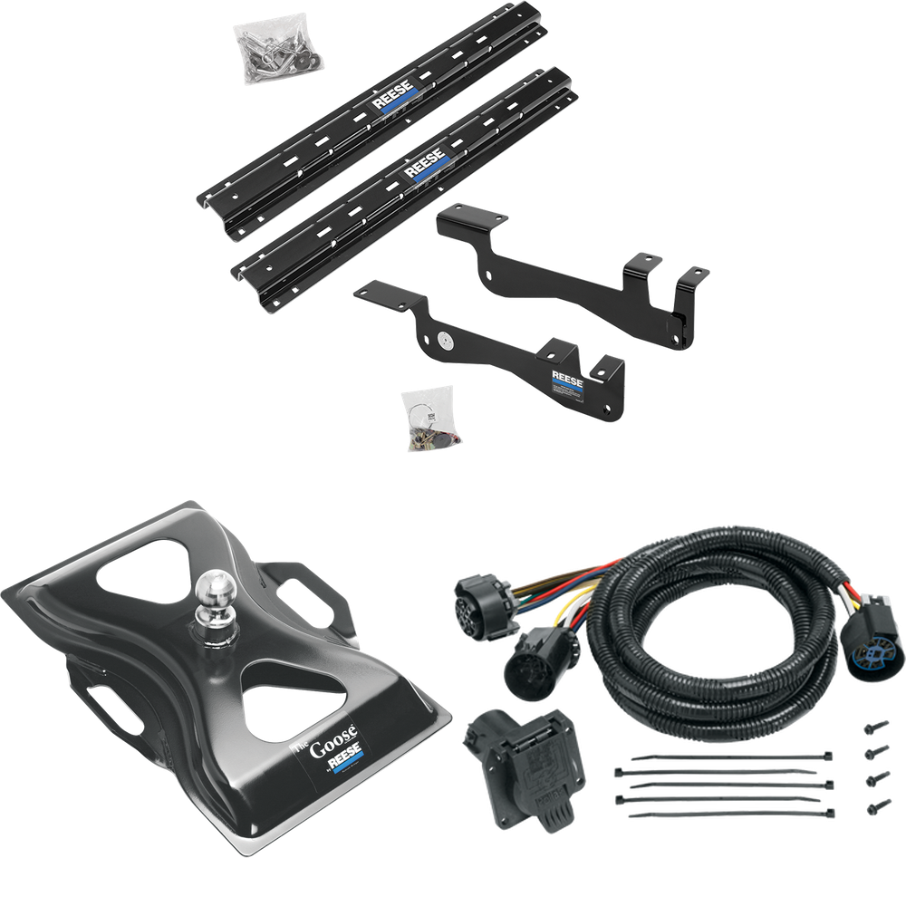 Fits 2015-2023 Ford F-150 Custom Outboard Above Bed Rail Kit + 25K Reese Gooseneck Hitch + In-Bed Wiring (For 6-1/2' and 8 foot Bed, Except Raptor or with Ride Height Sensors, w/o Factory Puck System Models) By Reese