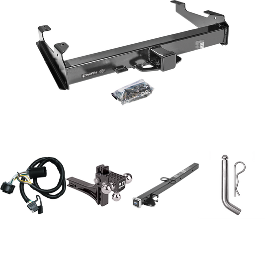 Fits 2007-2010 GMC Sierra 2500 HD Trailer Hitch Tow PKG w/ 4-Flat Wiring Harness + 2-1/2" to 2" Adapter 24" Length + Adjustable Drop Rise Triple Ball Ball Mount 1-7/8" & 2" & 2-5/16" Trailer Balls + Pin/Clip (For 8 ft. Bed Models) By Draw-Tite