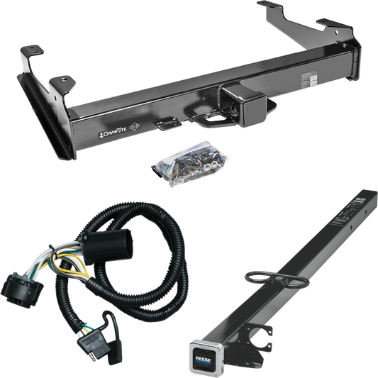 Fits 2007-2010 Chevrolet Silverado 3500 HD Trailer Hitch Tow PKG w/ 4-Flat Wiring Harness + 2-1/2" to 2" Adapter 41" Length By Draw-Tite