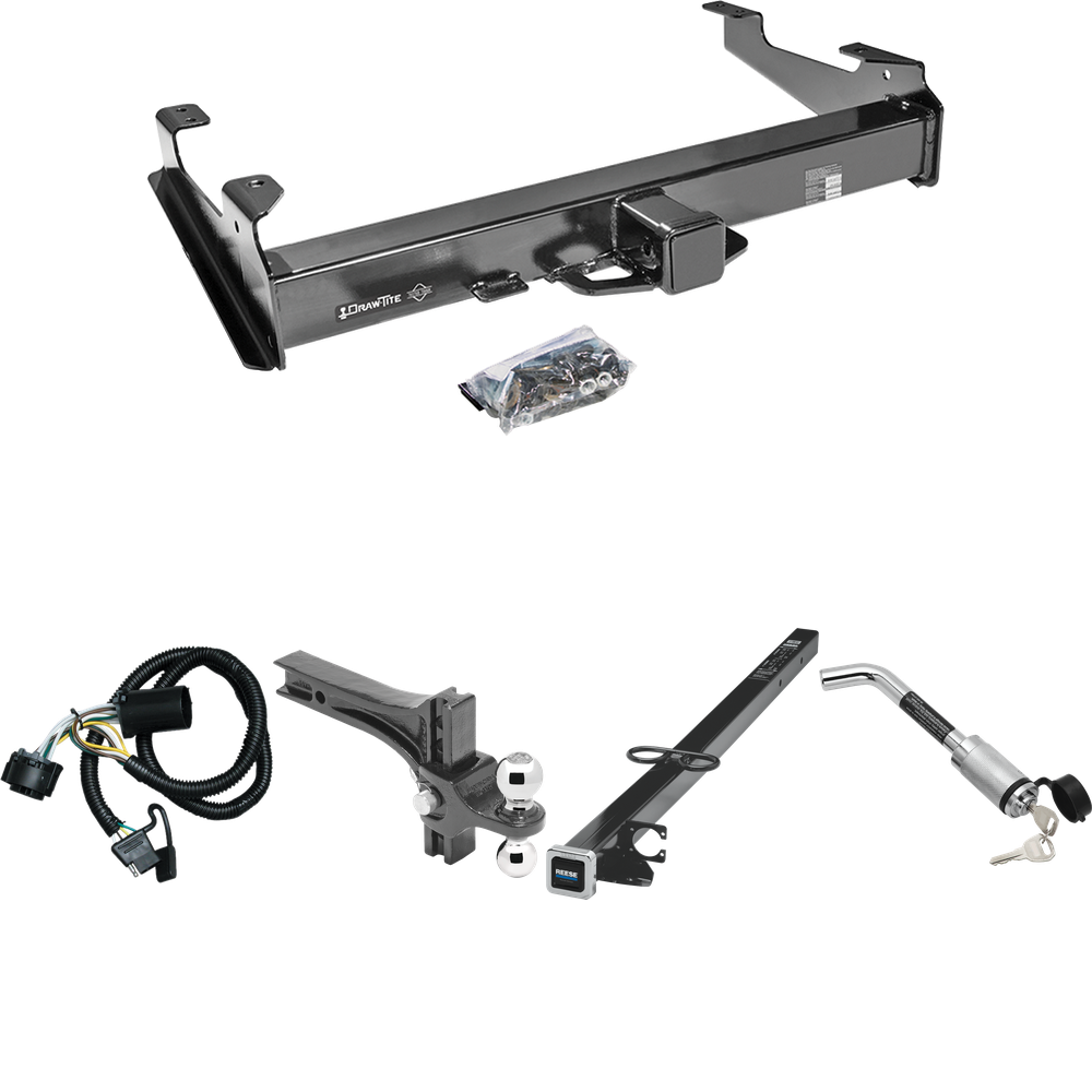 Fits 2007-2010 Chevrolet Silverado 3500 HD Trailer Hitch Tow PKG w/ 4-Flat Wiring Harness + 2-1/2" to 2" Adapter 41" Length + Adjustable Drop Rise Dual Ball Ball Mount 2" & 2-5/16" Trailer Balls + Hitch Lock By Draw-Tite