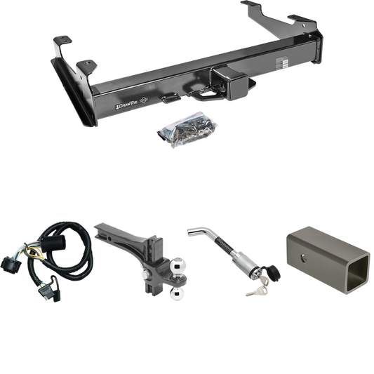 Fits 2007-2010 Chevrolet Silverado 2500 HD Trailer Hitch Tow PKG w/ 4-Flat Wiring Harness + 2-1/2" to 2" Adapter 6" Length + Adjustable Drop Rise Dual Ball Ball Mount 2" & 2-5/16" Trailer Balls + Hitch Lock (For 8 ft. Bed Models) By Draw-Tite