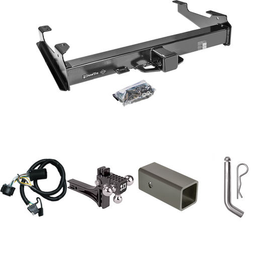 Fits 2007-2010 GMC Sierra 3500 HD Trailer Hitch Tow PKG w/ 4-Flat Wiring Harness + 2-1/2" to 2" Adapter 6" Length + Adjustable Drop Rise Triple Ball Ball Mount 1-7/8" & 2" & 2-5/16" Trailer Balls + Pin/Clip By Draw-Tite