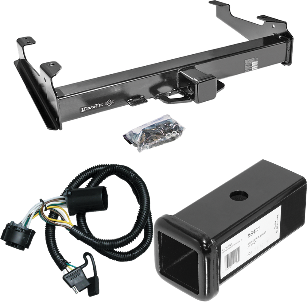 Fits 2007-2010 Chevrolet Silverado 3500 HD Trailer Hitch Tow PKG w/ 4-Flat Wiring Harness + 2-1/2" to 2" Adapter 7" Length By Draw-Tite