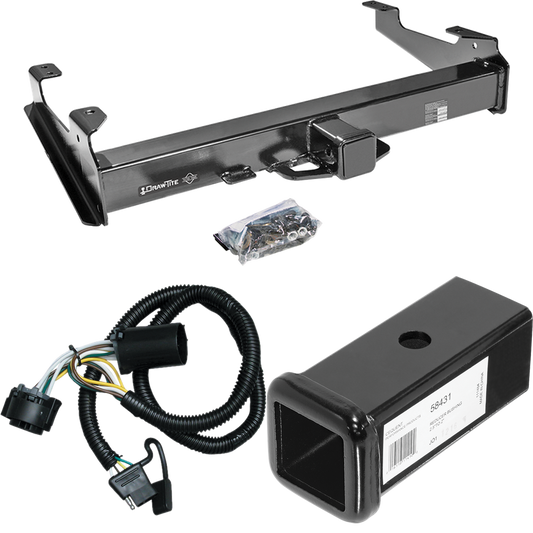 Fits 2007-2010 Chevrolet Silverado 3500 HD Trailer Hitch Tow PKG w/ 4-Flat Wiring Harness + 2-1/2" to 2" Adapter 7" Length By Draw-Tite