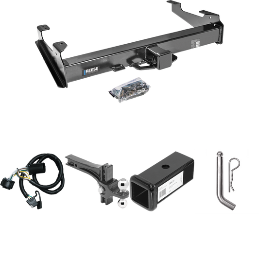 Fits 2007-2010 Chevrolet Silverado 3500 HD Trailer Hitch Tow PKG w/ 4-Flat Wiring Harness + 2-1/2" to 2" Adapter 7" Length + Adjustable Drop Rise Dual Ball Ball Mount 2" & 2-5/16" Trailer Balls + Pin/Clip By Reese Towpower