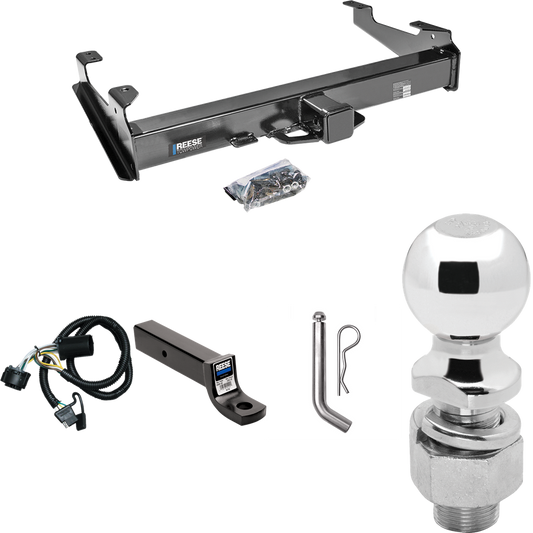 Fits 2007-2010 Chevrolet Silverado 3500 HD Trailer Hitch Tow PKG w/ 4-Flat Wiring Harness + Ball Mount w/ 3" Drop + Pin/Clip + 2-5/16" Ball By Reese Towpower