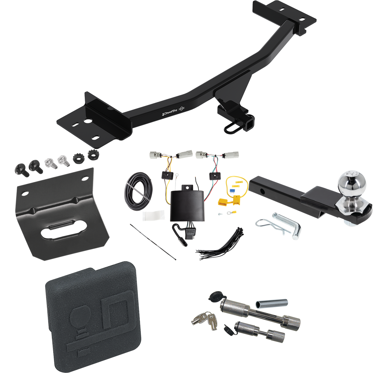 Fits 2020-2023 Lincoln Aviator Trailer Hitch Tow PKG w/ 4-Flat Wiring Harness + Interlock Starter Kit w/ 2" Ball 1-1/4" Drop 3/4" Rise + Wiring Bracket + Hitch Cover + Dual Hitch & Coupler Locks By Draw-Tite