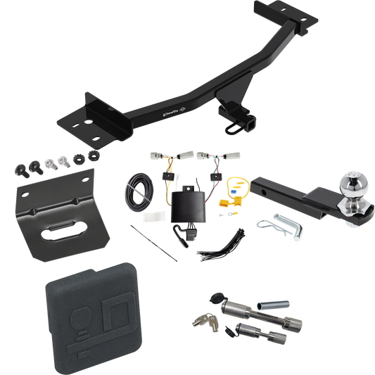 Fits 2020-2023 Lincoln Aviator Trailer Hitch Tow PKG w/ 4-Flat Wiring Harness + Interlock Starter Kit w/ 2" Ball 1-1/4" Drop 3/4" Rise + Wiring Bracket + Hitch Cover + Dual Hitch & Coupler Locks By Draw-Tite