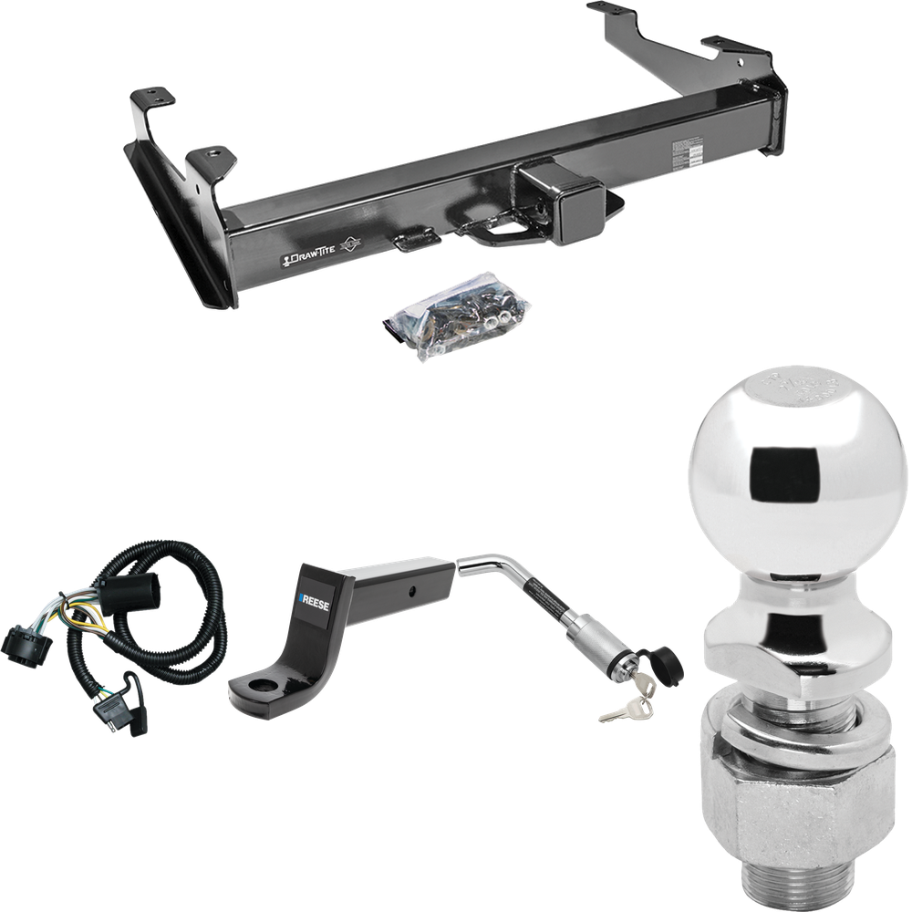 Fits 2007-2010 GMC Sierra 3500 HD Trailer Hitch Tow PKG w/ 4-Flat Wiring Harness + Ball Mount w/ 5" Drop + Hitch Lock + 2-5/16" Ball By Draw-Tite