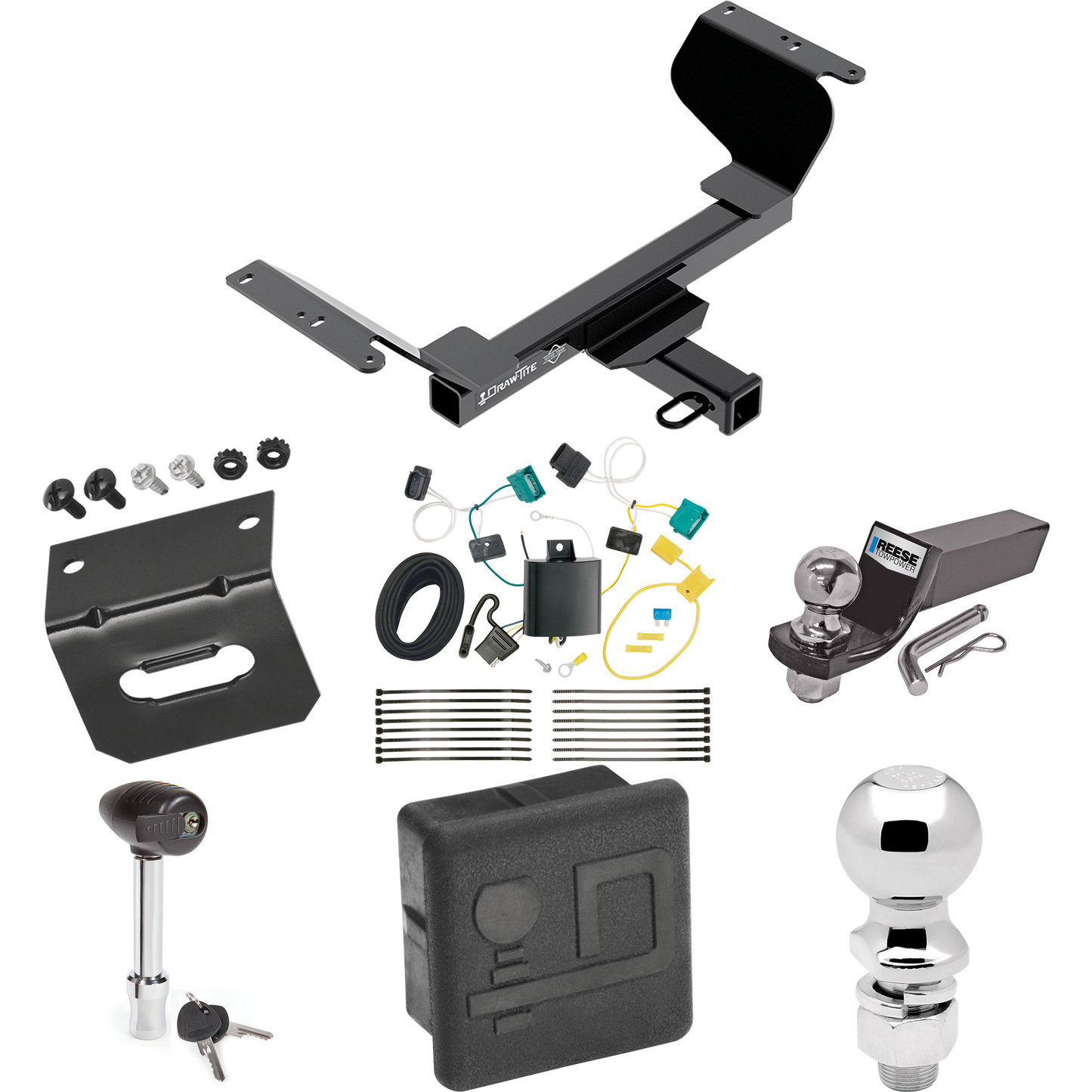 Fits 2018-2021 Chevrolet Equinox Trailer Hitch Tow PKG w/ 4-Flat Wiring + Starter Kit Ball Mount w/ 2" Drop & 2" Ball + 2-5/16" Ball + Wiring Bracket + Hitch Lock + Hitch Cover (Excludes: Premier or Models w/1.6L Diesel Engine Models) By Draw-Tite