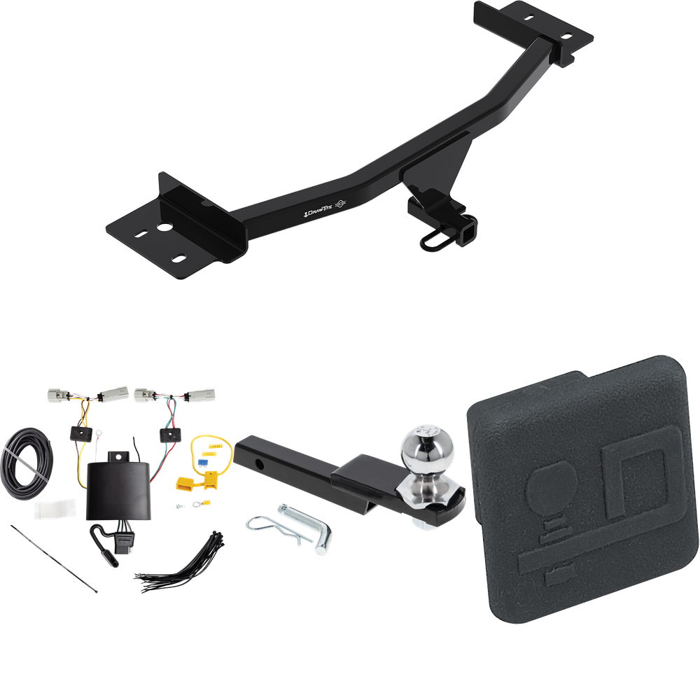 Fits 2020-2023 Lincoln Aviator Trailer Hitch Tow PKG w/ 4-Flat Wiring Harness + Interlock Starter Kit w/ 2" Ball 1-1/4" Drop 3/4" Rise + Hitch Cover By Draw-Tite