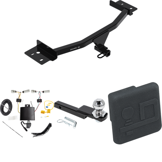 Fits 2020-2023 Lincoln Aviator Trailer Hitch Tow PKG w/ 4-Flat Wiring Harness + Interlock Starter Kit w/ 2" Ball 1-1/4" Drop 3/4" Rise + Hitch Cover By Draw-Tite