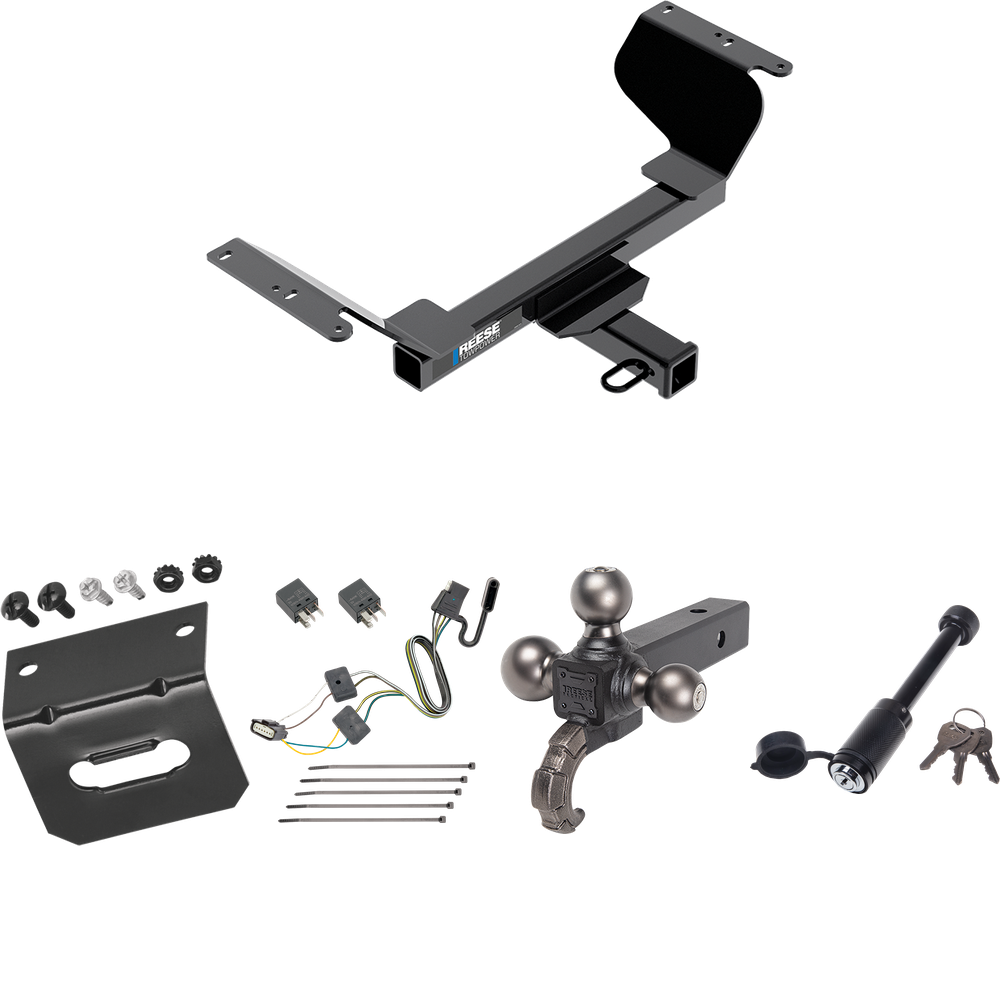 Fits 2018-2021 Chevrolet Equinox Trailer Hitch Tow PKG w/ 4-Flat Wiring + Triple Ball Tactical Ball Mount 1-7/8" & 2" & 2-5/16" Balls w/ Tow Hook + Tactical Dogbone Lock + Wiring Bracket (Excludes: Premier or Models w/1.6L Diesel Engine Models) By Re