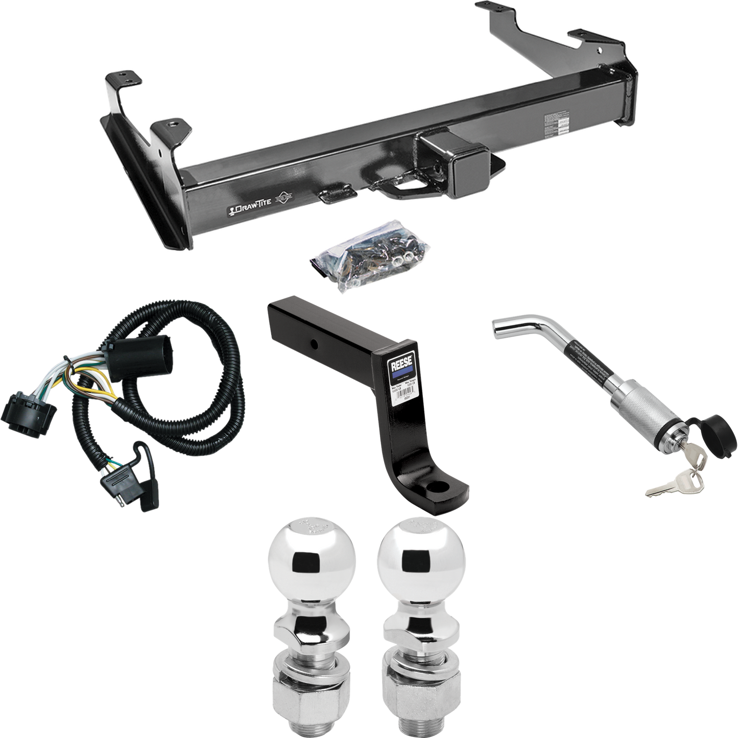 Se adapta al paquete de enganche de remolque GMC Sierra 3500 HD 2007-2010 con arnés de cableado plano de 4 + soporte de bola con caída de 7-3/4" + bloqueo de enganche + bola de 2" + bola de 2-5/16" de Draw-Tite