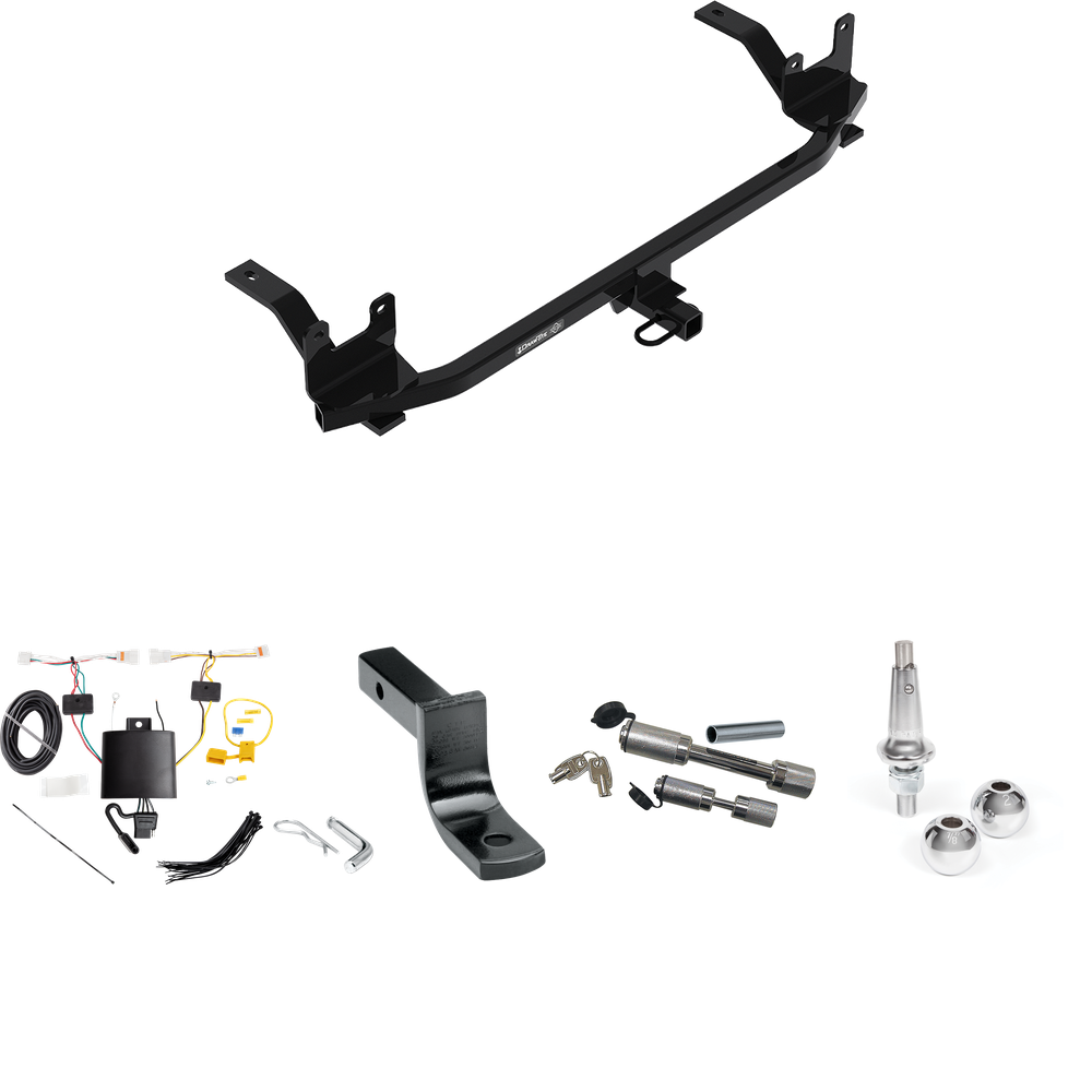 Fits 2018-2023 KIA Rio Trailer Hitch Tow PKG w/ 4-Flat Wiring Harness + Draw-Bar + Interchangeable 1-7/8" & 2" Balls + Dual Hitch & Coupler Locks (For Sedan Models) By Draw-Tite