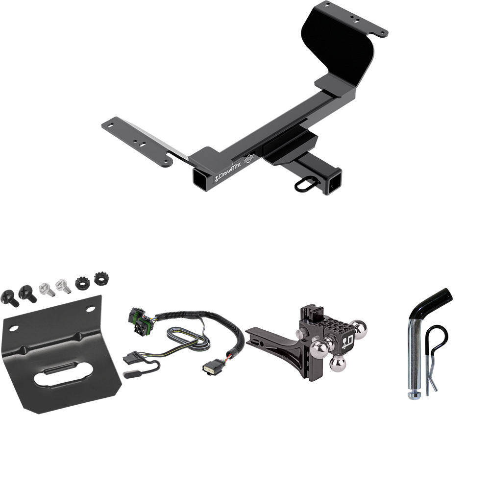 Fits 2022-2023 Chevrolet Equinox Trailer Hitch Tow PKG w/ 4-Flat Wiring Harness + Adjustable Drop Rise Triple Ball Ball Mount 1-7/8" & 2" & 2-5/16" Trailer Balls + Pin/Clip + Wiring Bracket (Excludes: Premier or Models w/1.6L Diesel Engine Models) By