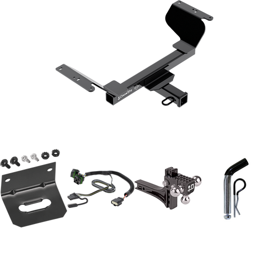 Fits 2022-2023 Chevrolet Equinox Trailer Hitch Tow PKG w/ 4-Flat Wiring Harness + Adjustable Drop Rise Triple Ball Ball Mount 1-7/8" & 2" & 2-5/16" Trailer Balls + Pin/Clip + Wiring Bracket (Excludes: Premier or Models w/1.6L Diesel Engine Models) By