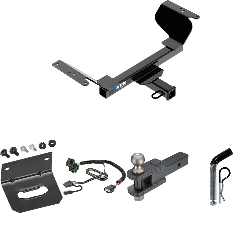 Fits 2022-2023 Chevrolet Equinox Trailer Hitch Tow PKG w/ 4-Flat Wiring Harness + Clevis Hitch Ball Mount w/ 2" Ball + Pin/Clip + Wiring Bracket (For Premier, Except Models w/1.6L Diesel Engine Models) By Reese Towpower