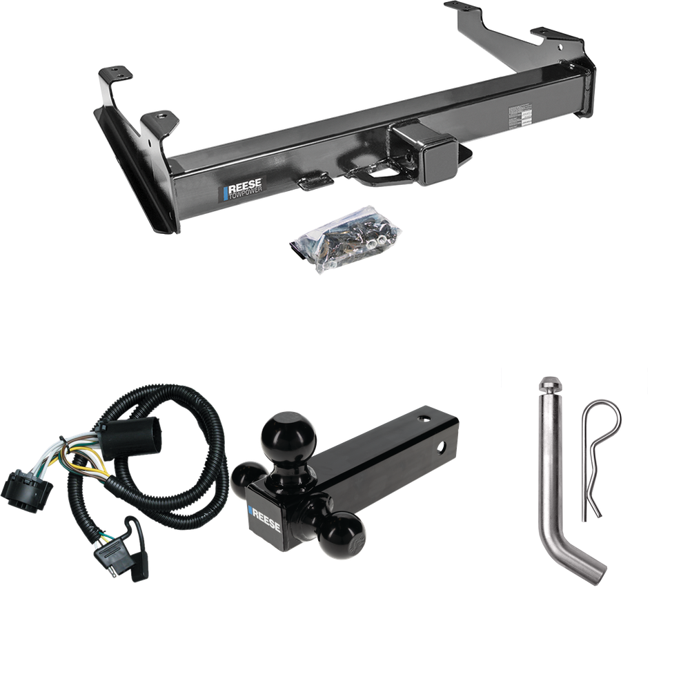 Fits 2007-2010 Chevrolet Silverado 3500 HD Trailer Hitch Tow PKG w/ 4-Flat Wiring Harness + Triple Ball Ball Mount 1-7/8" & 2" & 2-5/16" Trailer Balls + Pin/Clip By Reese Towpower