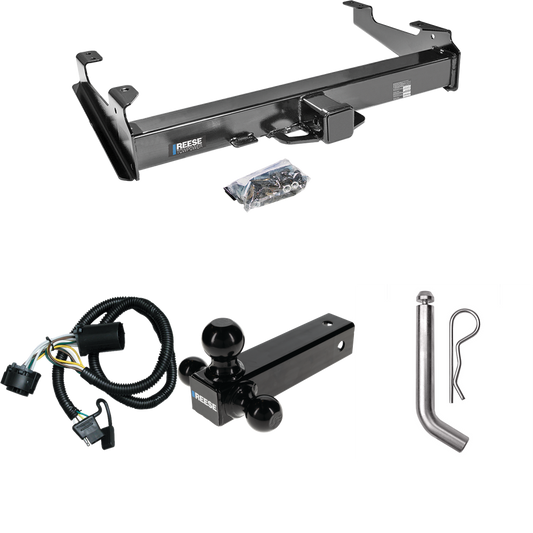 Fits 2007-2010 Chevrolet Silverado 3500 HD Trailer Hitch Tow PKG w/ 4-Flat Wiring Harness + Triple Ball Ball Mount 1-7/8" & 2" & 2-5/16" Trailer Balls + Pin/Clip By Reese Towpower