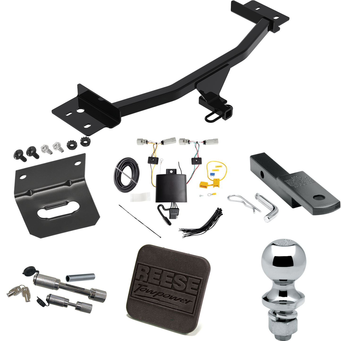 Fits 2020-2023 Lincoln Aviator Trailer Hitch Tow PKG w/ 4-Flat Wiring Harness + Draw-Bar + 1-7/8" Ball + Wiring Bracket + Hitch Cover + Dual Hitch & Coupler Locks By Reese Towpower