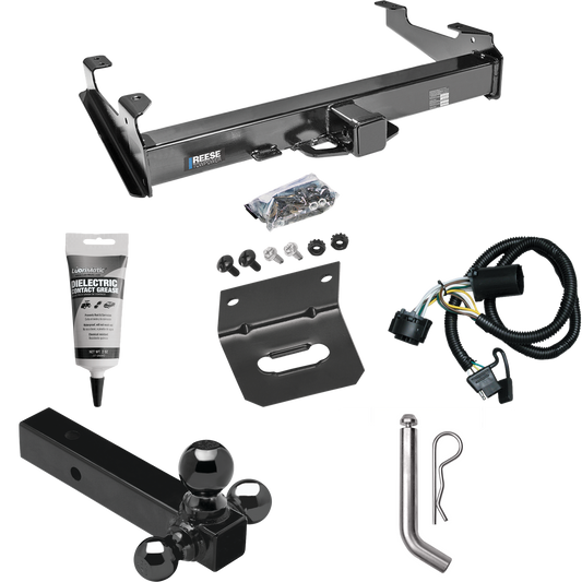 Fits 2007-2010 GMC Sierra 2500 HD Trailer Hitch Tow PKG w/ 4-Flat Wiring Harness + Triple Ball Ball Mount 1-7/8" & 2" & 2-5/16" Trailer Balls + Pin/Clip + Wiring Bracket + Electric Grease (For 8 ft. Bed Models) By Reese Towpower