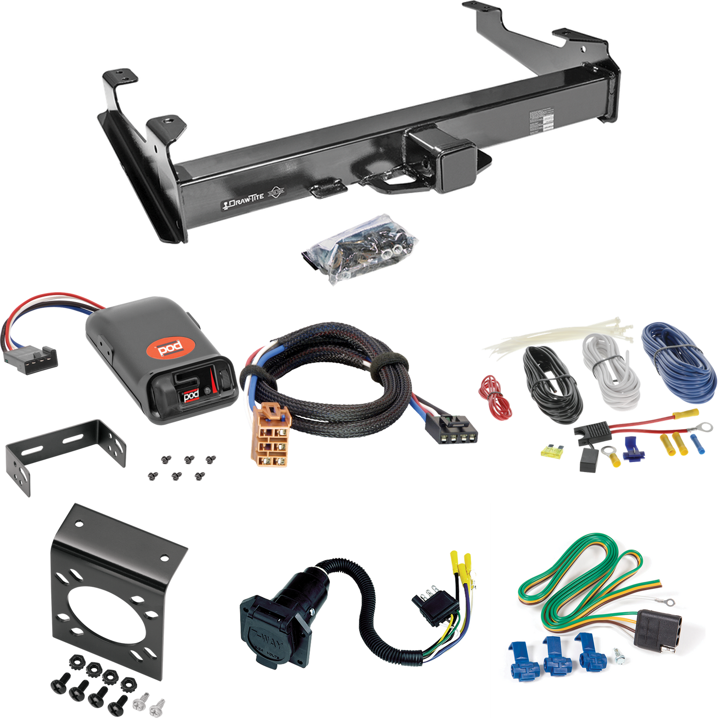 Fits 2001-2002 GMC Sierra 3500 Trailer Hitch Tow PKG w/ Pro Series POD Brake Control + Plug & Play BC Adapter + 7-Way RV Wiring By Draw-Tite