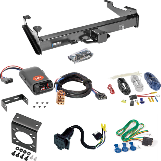 Fits 2001-2002 GMC Sierra 3500 Trailer Hitch Tow PKG w/ Pro Series POD Brake Control + Plug & Play BC Adapter + 7-Way RV Wiring By Reese Towpower