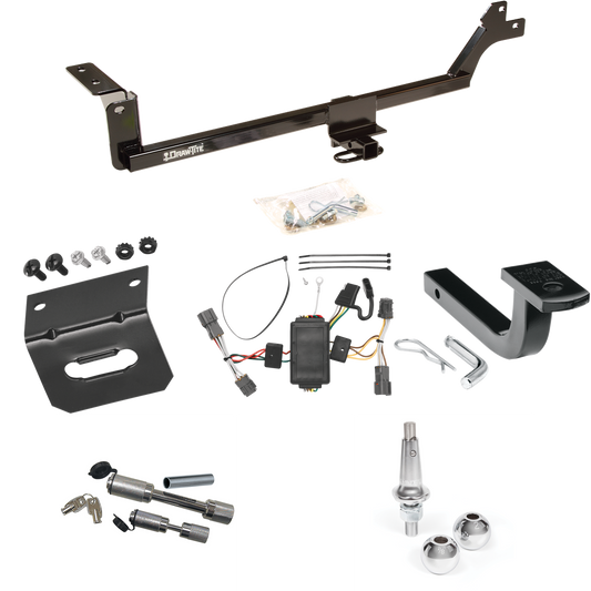 Fits 2007-2010 KIA Rondo Trailer Hitch Tow PKG w/ 4-Flat Wiring Harness + Draw-Bar + Interchangeable 1-7/8" & 2" Balls + Wiring Bracket + Dual Hitch & Coupler Locks By Draw-Tite