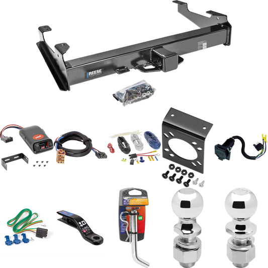 Fits 2001-2002 Chevrolet Silverado 3500 Trailer Hitch Tow PKG w/ Pro Series POD Brake Control + Plug & Play BC Adapter + 7-Way RV Wiring + 2" & 2-5/16" Ball & Drop Mount By Reese Towpower