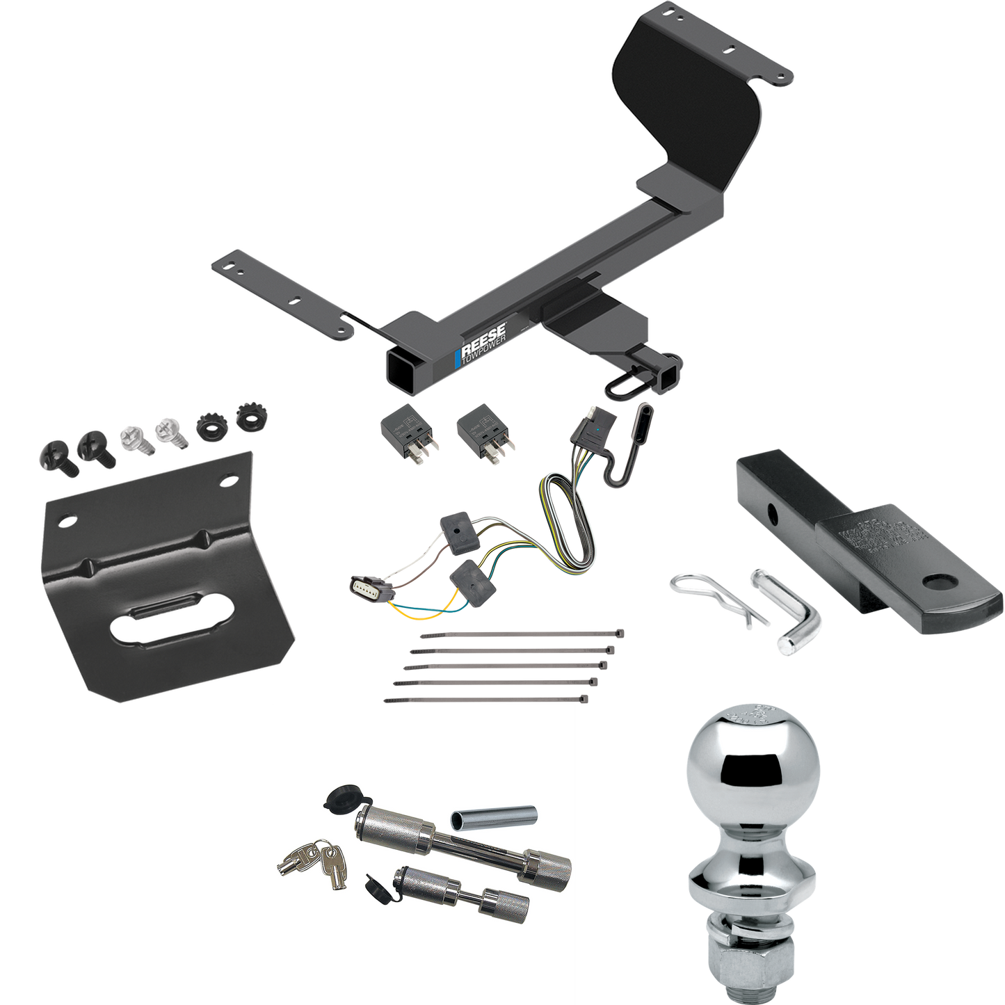 Fits 2018-2021 Chevrolet Equinox Trailer Hitch Tow PKG w/ 4-Flat Wiring Harness + Draw-Bar + 1-7/8" Ball + Wiring Bracket + Dual Hitch & Coupler Locks (Excludes: Premier or Models w/1.6L Diesel Engine Models) By Reese Towpower